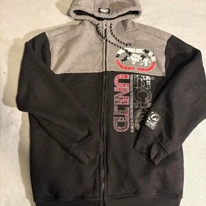 Y2K Ecko Unltd. zip-up hoodie in black and grey Large